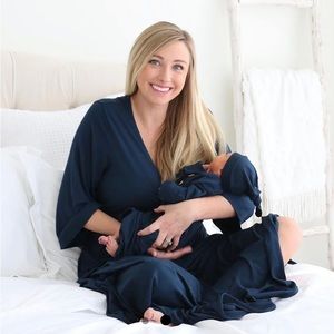 Caden Lane Solid Navy Bamboo Knit Maternity Robe